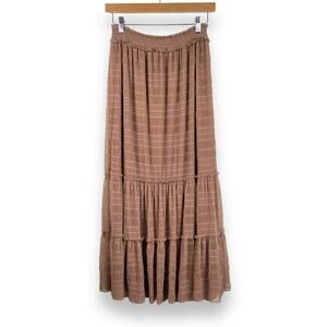 Max Studio Tiered Ruffle Maxi Skirt XS Light Brown Coquette Fairycore Pull On